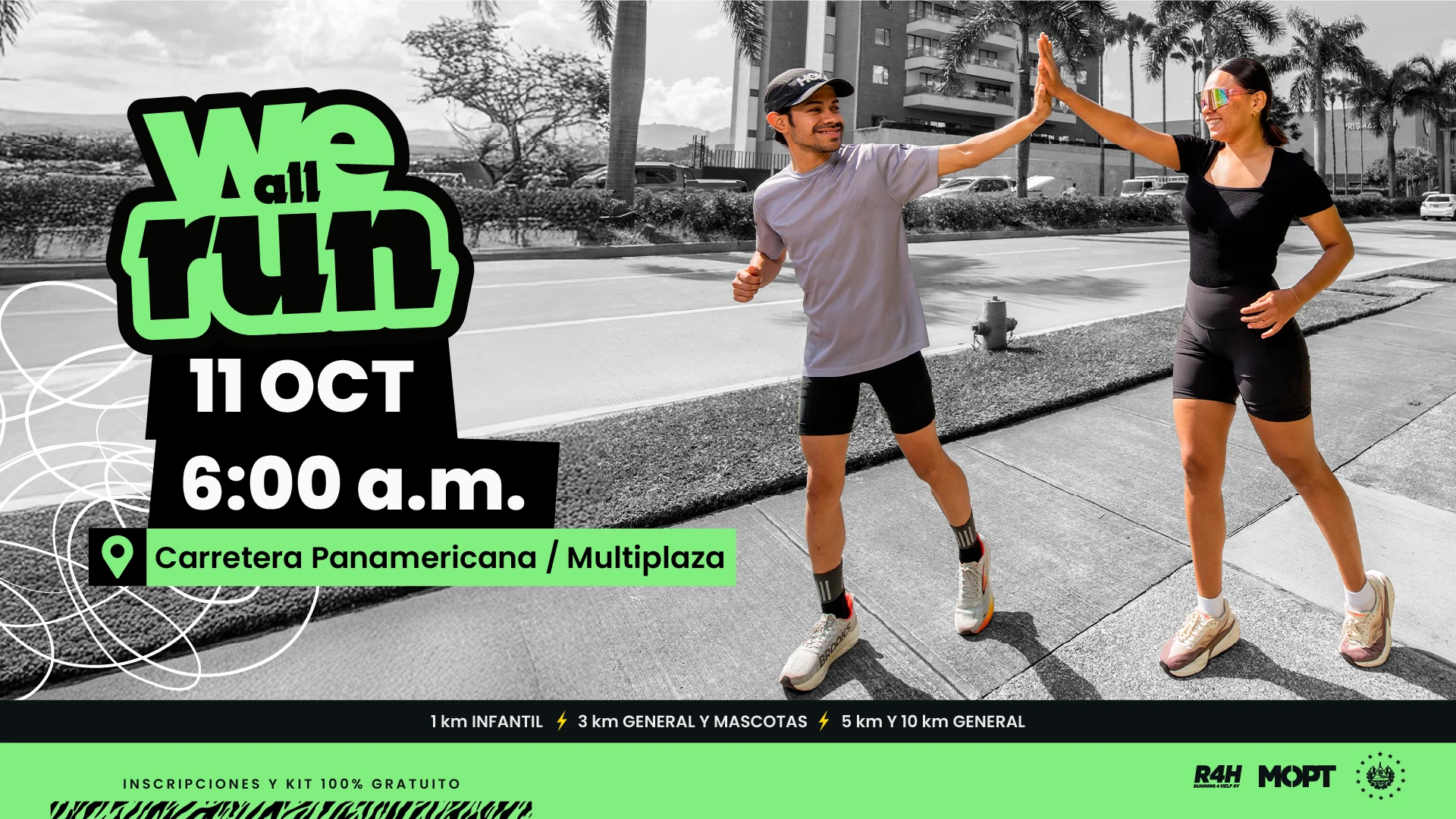 We All Run 2026: 11 de octubre, 6:00 a.m., Carretera Panamericana / Multiplaza. Inscripciones y kit 100% gratuito.